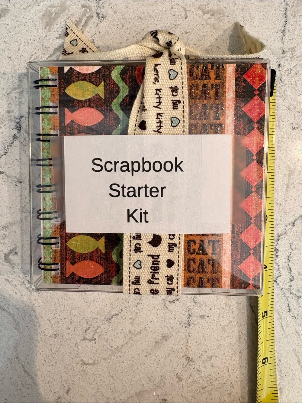4” x 4” Cat Scrapbook Starter Kit in Multicolor Patterned Cover. New